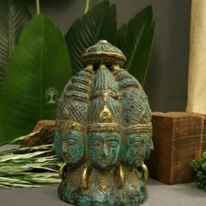 Brass Ashta Mukhlingam( 8 Face shiva Head ) Green/Gold Antique Finish.