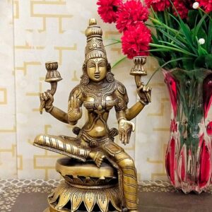 Brass Laxmi Seated On Lotus For Home Decor & Gifting