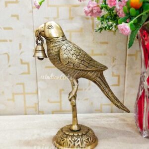 Brass Table Parrot Holding Bell