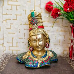 Brass Parwati Head With Multicolour Stone Work