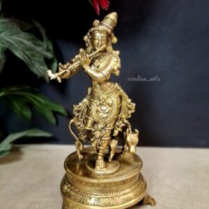 Exquisite Handcrafted Brass Krishna Statue Playing Flute
