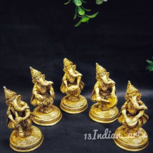 Divine Pure Brass Set of 6 Musician Ganesha
