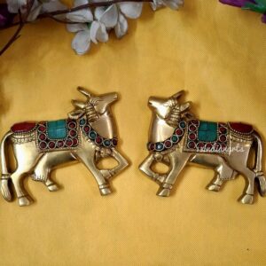 Pure Brass Wall Hanging Kamdhenu Cow with Multistone work