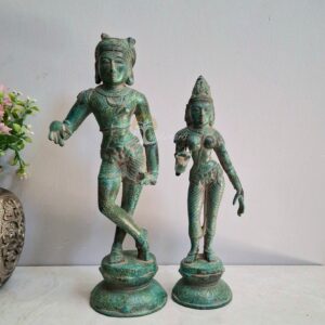 Brass Vrishavahana(Lord shiva) And Parwati Idol With Green Patina
