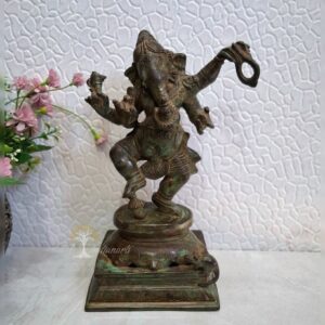 Brass Unique Dancing Ganesha With Green Antique Finish.