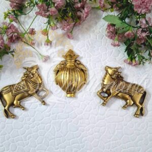 Brass Wall Hanging Cow & Kalash Premium Sett