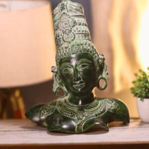 Brass Parwati Bust Green Antique Finish For Home Decor..