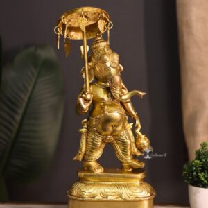 Brass Ganesha With Umbrella For Home Decor & Gifting