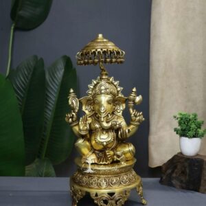 Brass Premium Quality Umbrella/Chattar Ganesh Idol For Home/Gifting.