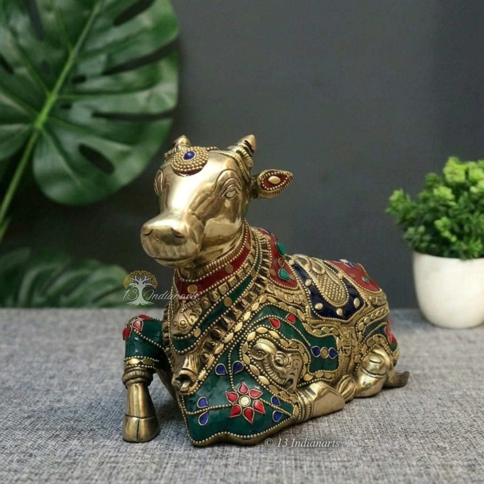 BRASS SUPER FINE NANDI WITH MULTICOLOUR STONE WORK - Image 2