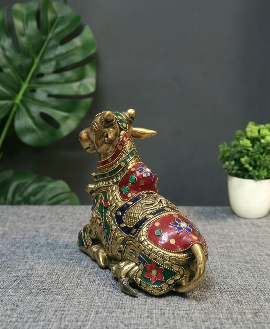 BRASS SUPER FINE NANDI WITH MULTICOLOUR STONE WORK - Image 5