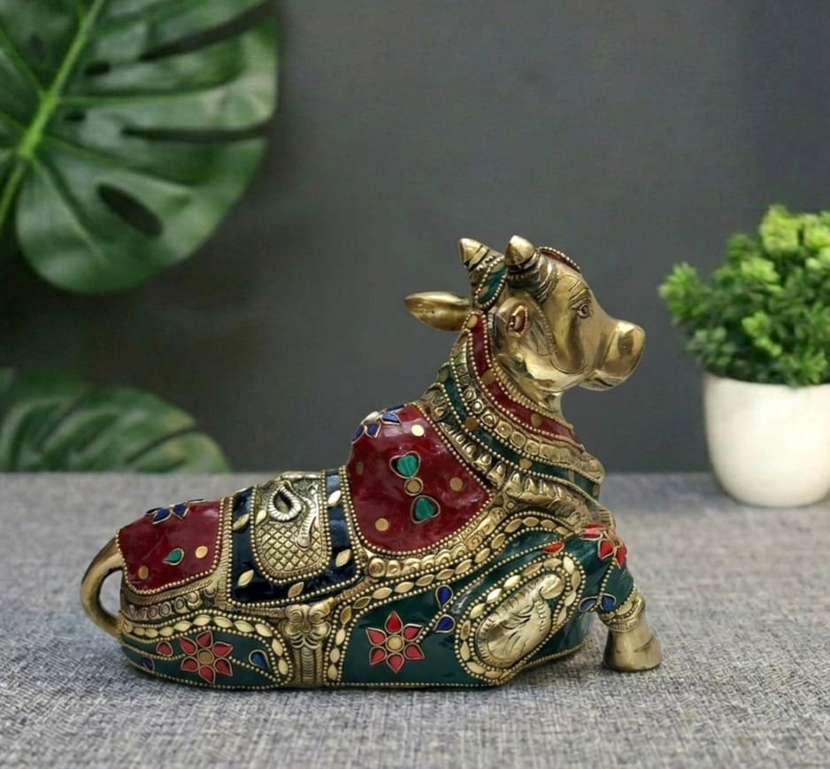BRASS SUPER FINE NANDI WITH MULTICOLOUR STONE WORK - Image 6