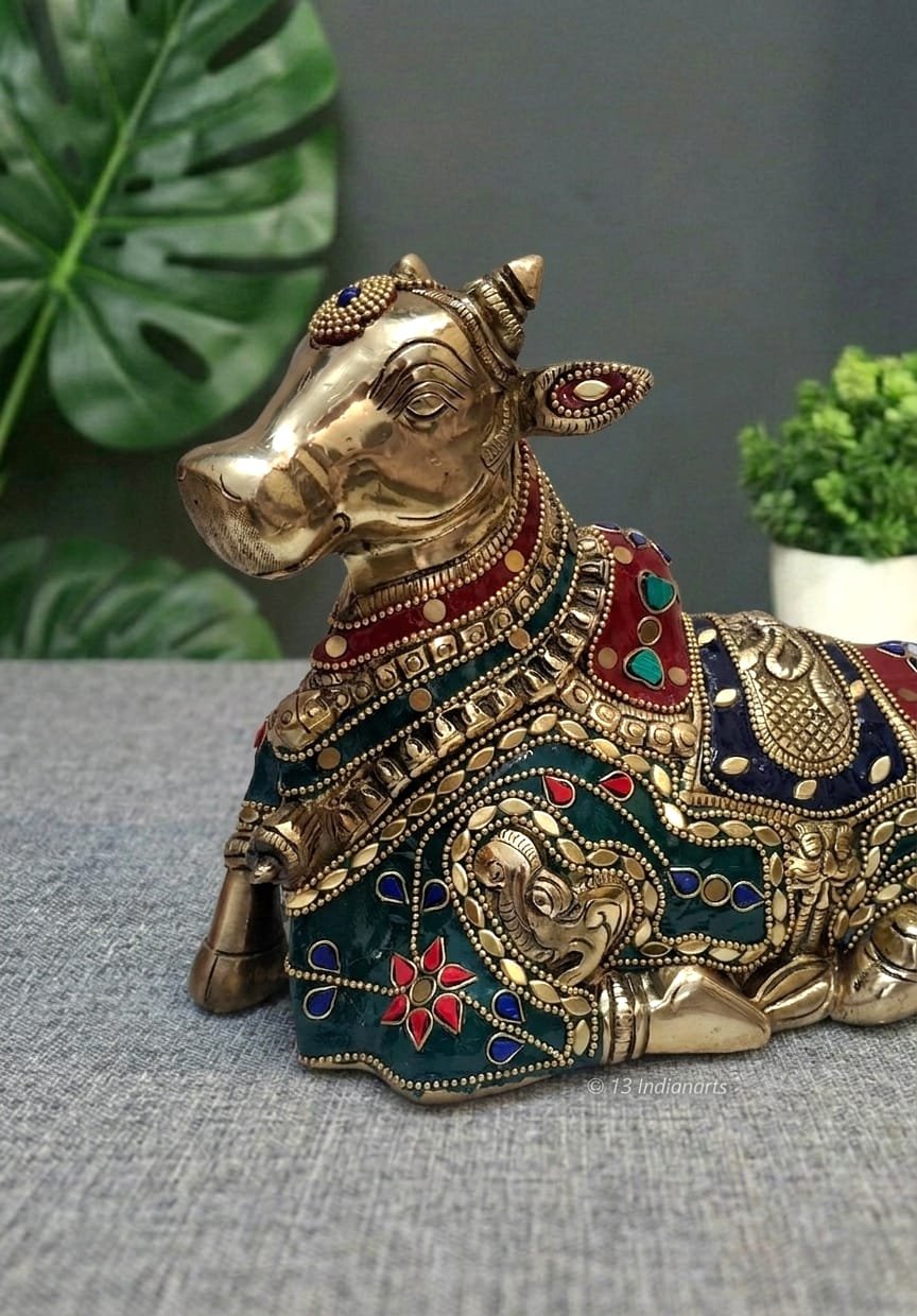 BRASS SUPER FINE NANDI WITH MULTICOLOUR STONE WORK - Image 3