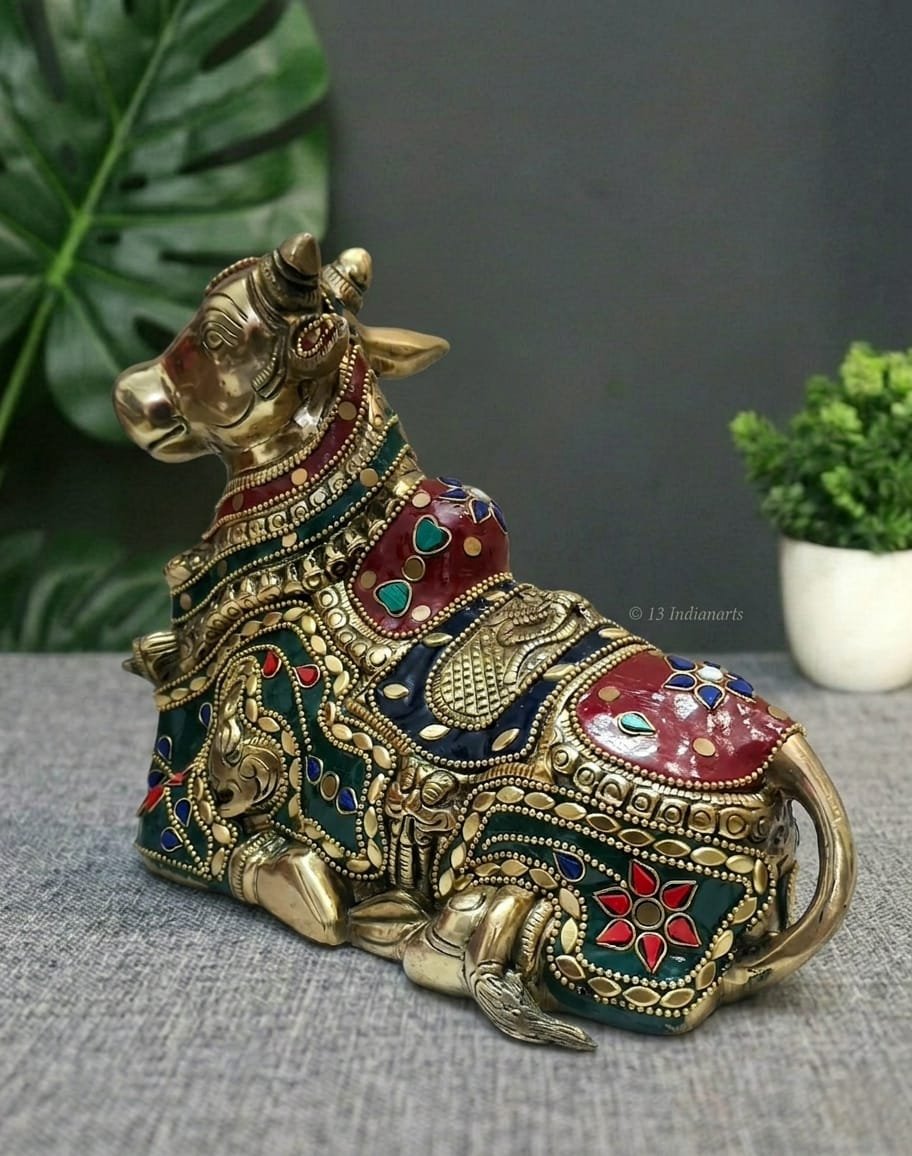 BRASS SUPER FINE NANDI WITH MULTICOLOUR STONE WORK - Image 4