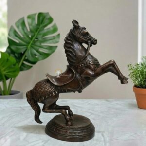 13" BRASS JUMPING HORSE IN VINTAGE COPPER FINISH.