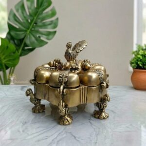 Brass Premium Quality Kumkum Box 5 Compartment .