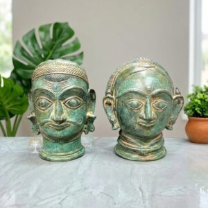 Brass Shiva and Gauri Head in Green Rich Antique Finish.