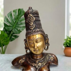 12" Brass Parwati Bust For Home Decor/Gifting